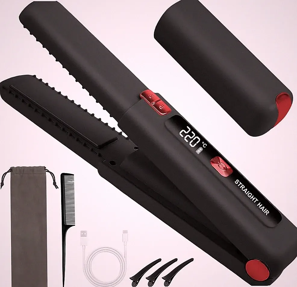 2 in 1 Glätteisen, 4500Mah Haarglätteisen, Kabellos Haarglätter, Keramik-Turmali