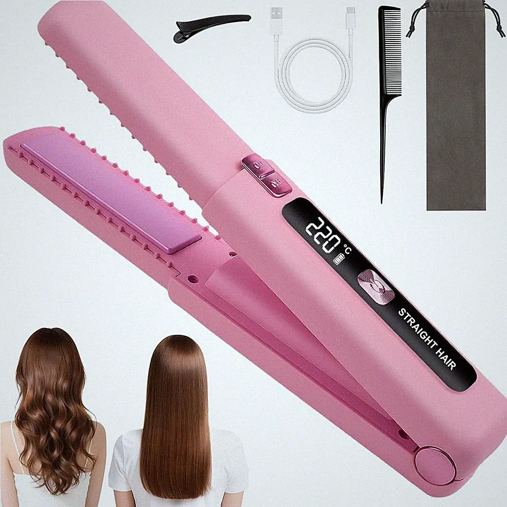 2 in 1 Glätteisen Haarglätteisen Kabellos Haarglätter Lockenstab 6 Temperaturen
