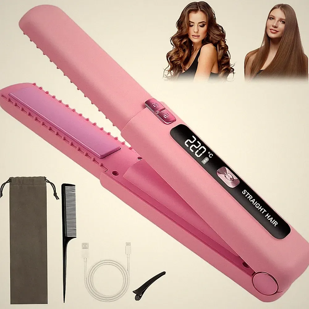2 in 1 Glätteisen Haarglätteisen Kabellos Haarglätter Lockenwickler 160℃-220℃