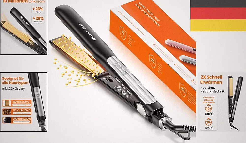2 in 1 Glätteisen Haarglätter Locken Titanplatten 30mm Reisen