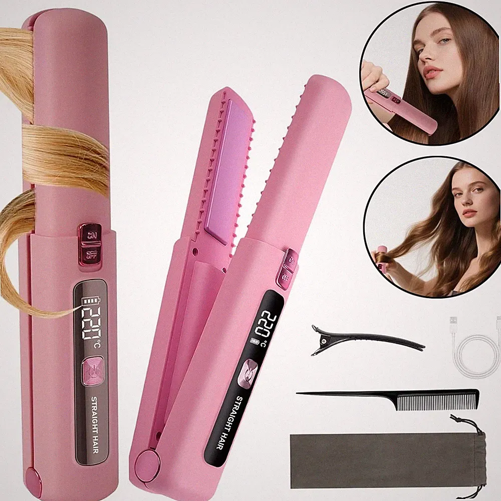 2 In 1 Glätteisen Kabellos und Lockenstab,Hair Straightener,Haarglätter für Haar