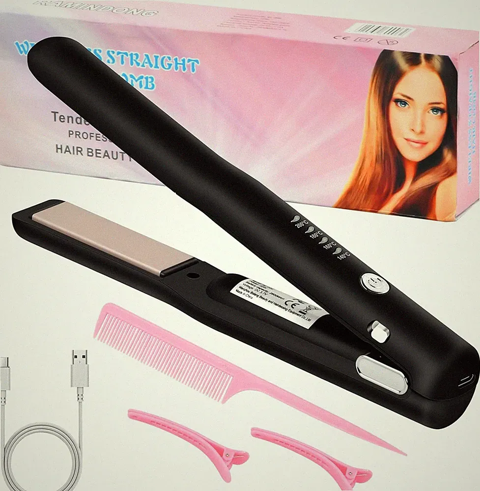 2 in 1 Glätteisen Kabellos und Lockenstab, Keramik Haarglätter zum Locken und G