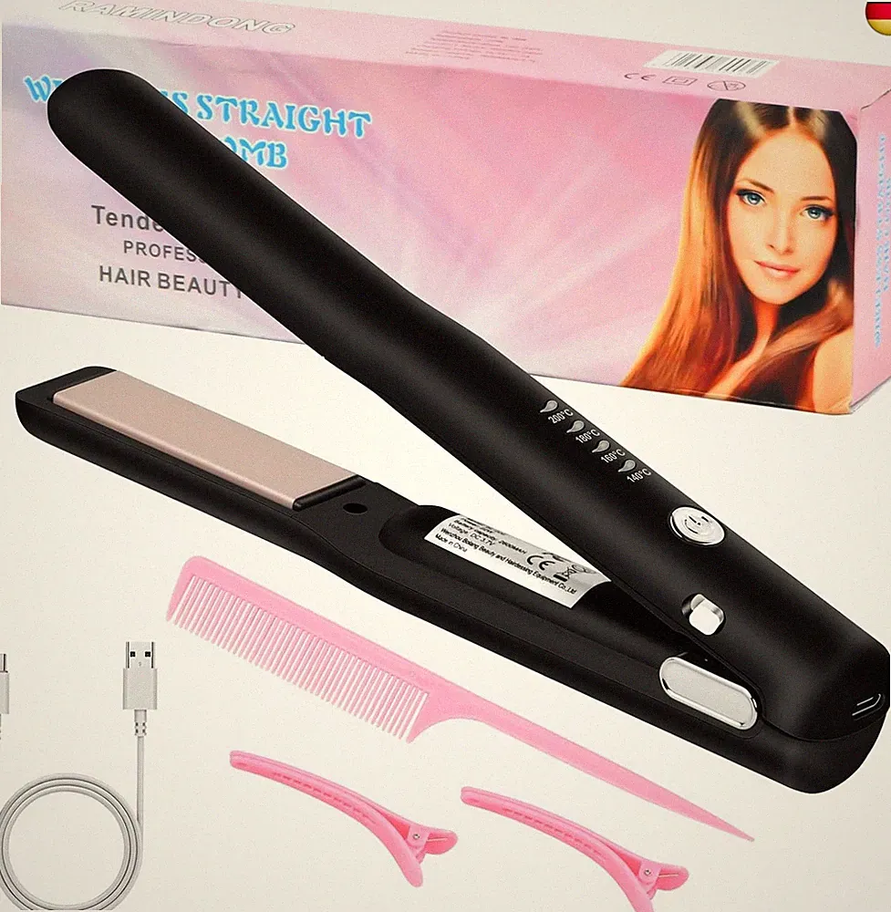 2 in 1 Glätteisen Kabellos und Lockenstab, Keramik Haarglätter zum Locken und Gl