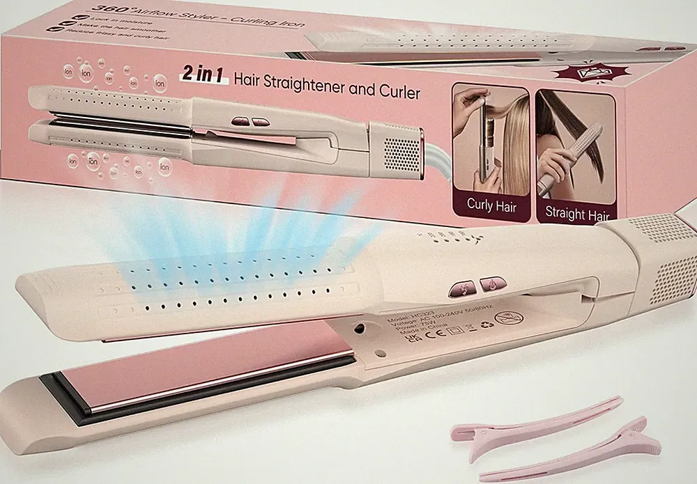 2 in 1 Glätteisen Locken Und Glätten,Haarglätter Lockenstab,4 Temperaturstufen (