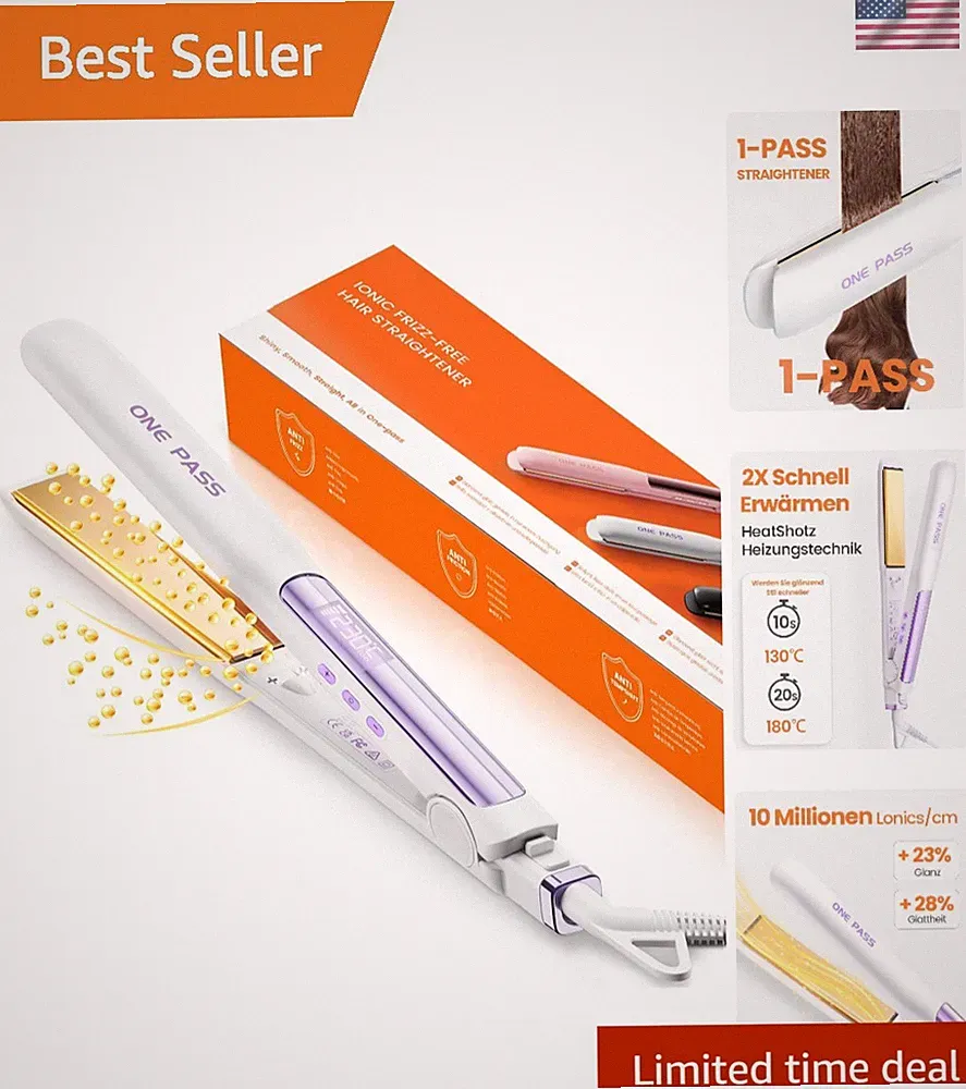 2 in 1 Glätteisen Locken und Glätten, Titanplatten Ionen Haarglätter für eine...