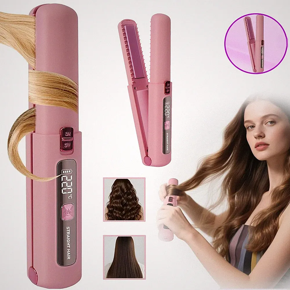 2 in 1 Haarglätter für Unterwegs Haarglätter und Lockenstab Cordless Flat Iron
