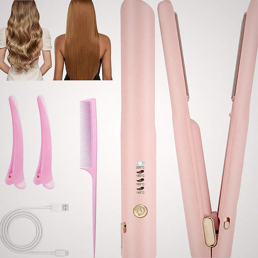 2 in 1 Haarglätter & Glätteisen 4 Gang Lockenwickler Reise Straightener mit LED