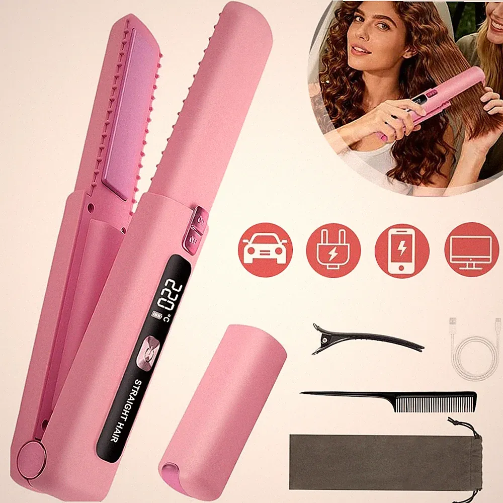 2 in 1 Locken & Glätten,Kabellos Haarglätter Glätteisen für Haar,6 Temperaturen