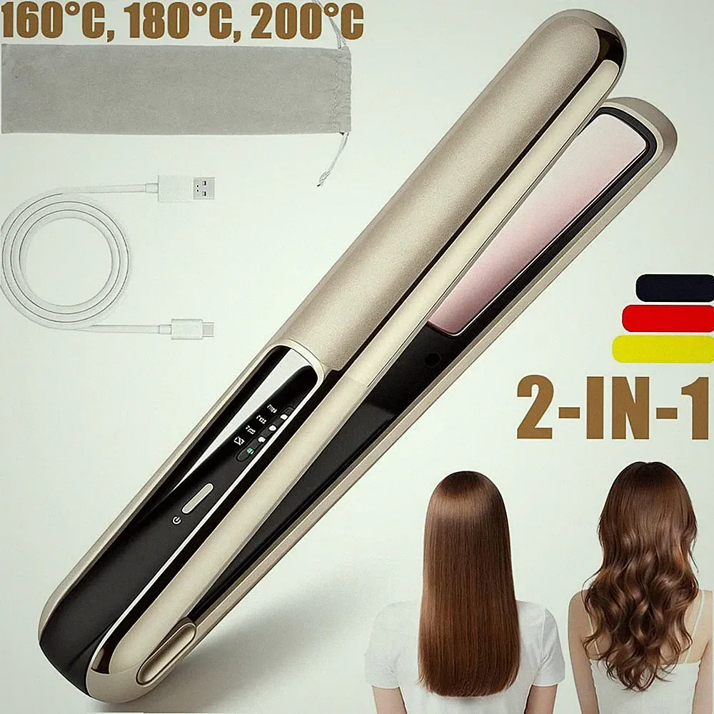 2 in 1 Mini Haarglätter Glätteisen Kabellos Tragbarer Lockenstab Reiseglätteisen