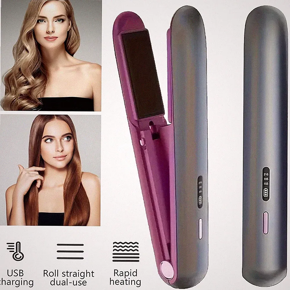 2 in 1 Mini Haarglätter Glätteisen Und Lockenstab mit USB Aufladung Haarglätter