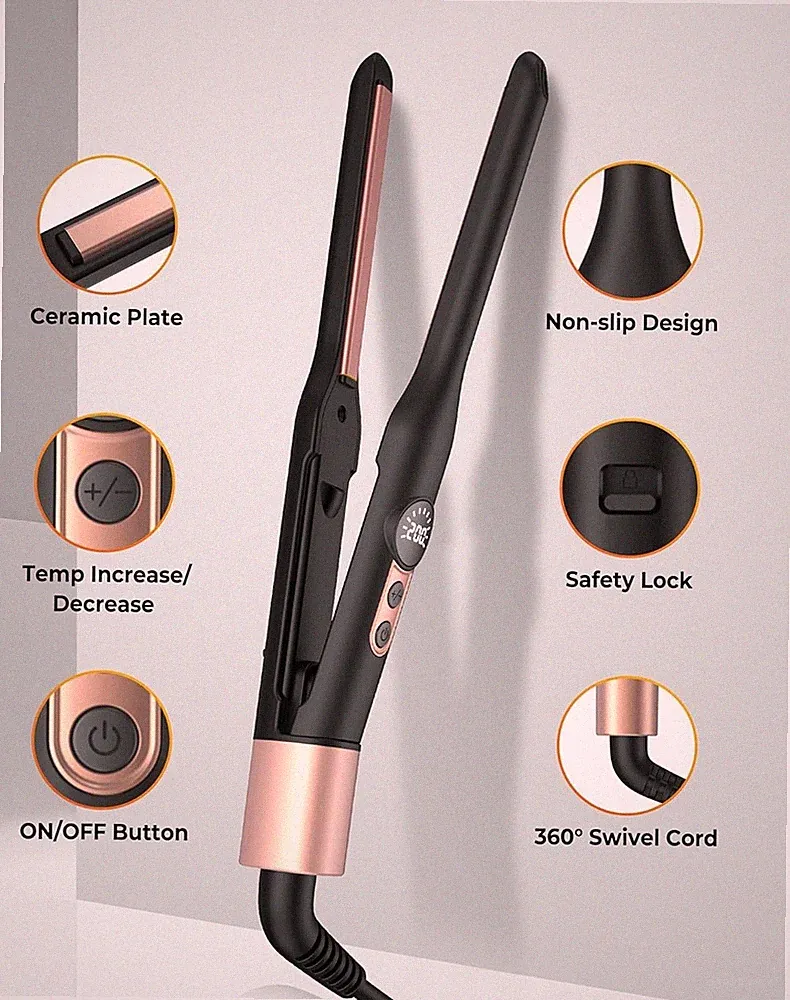 2-in-1 Mini Haarglätter & Lockenstab Reisestyler 4 Hitze Kurzhaar Bart