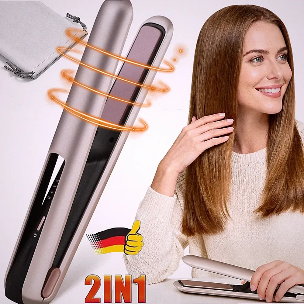 2 in1 Lockenstab & Glätteisen Haarglätter Lockenwickler Straightener DE