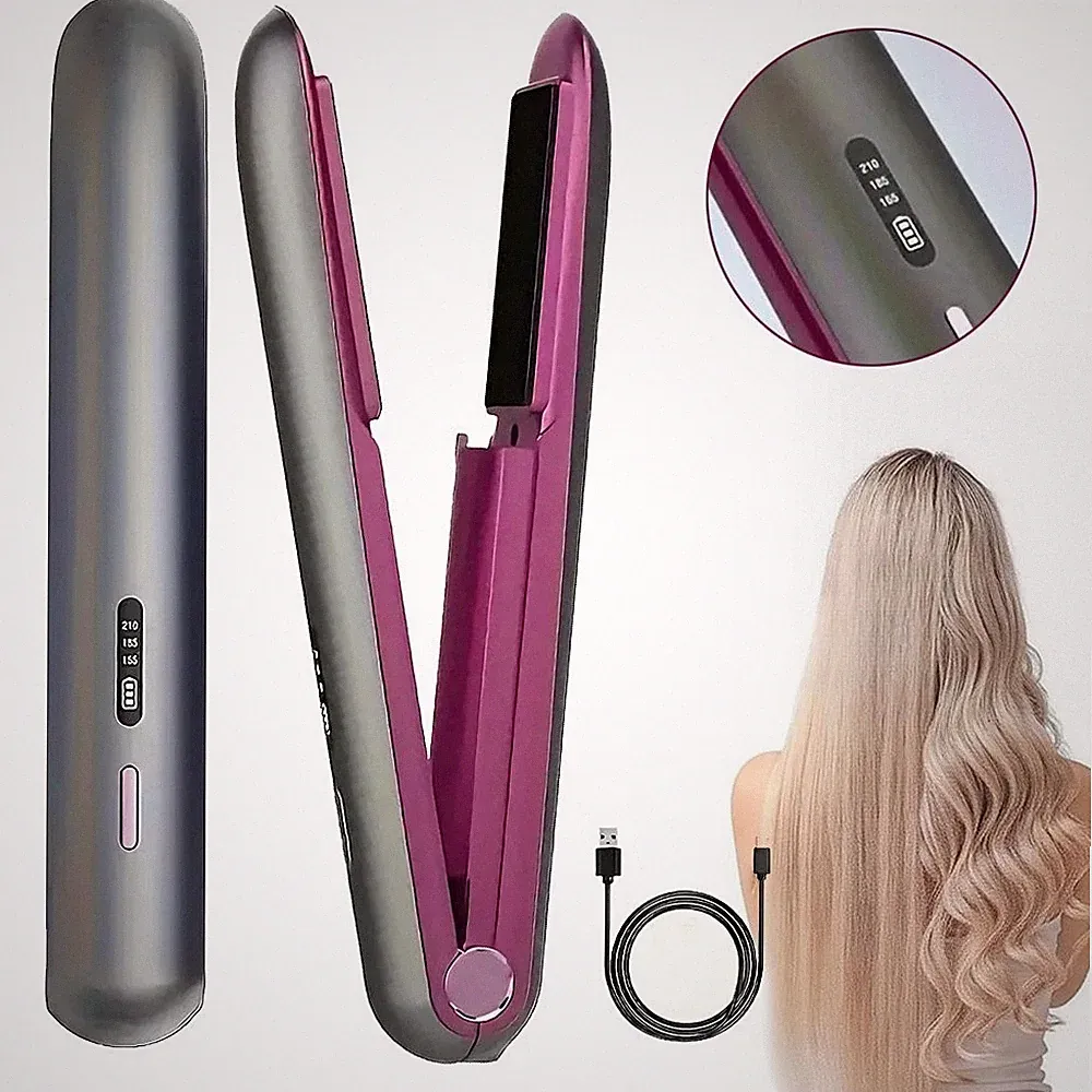 2in1 Glätteisen Haarglätteisen Kabellos Haarglätter Reise Lockenstab 3 Temperatu