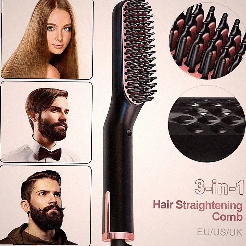 3-in-1 Haarglätter Keramik Elektrisch Bart Kamm Männer Profi Glätteisen Styler