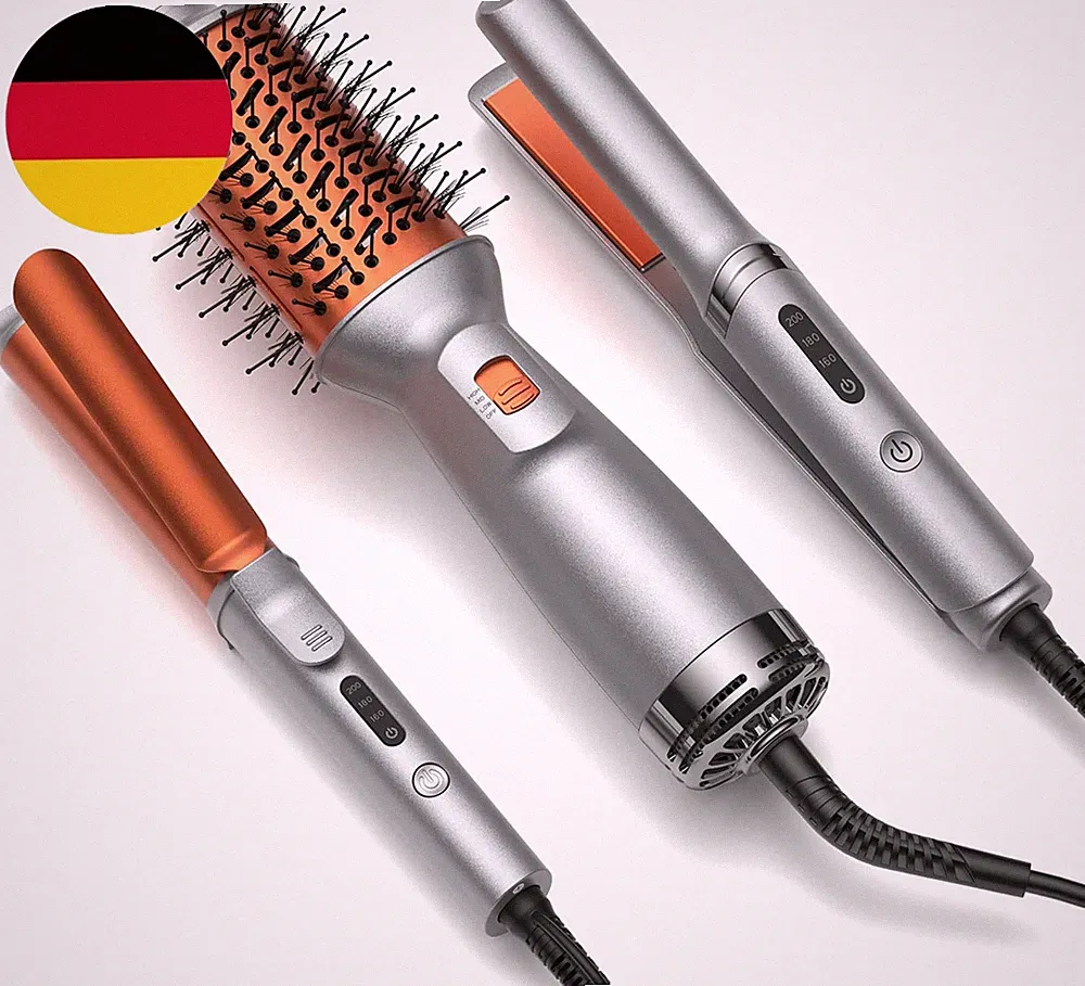 3 in 1 Haarstyling Set, Warmluftbürste & 25Mm Lockenstab & Mini Glätteisen (3 Ei