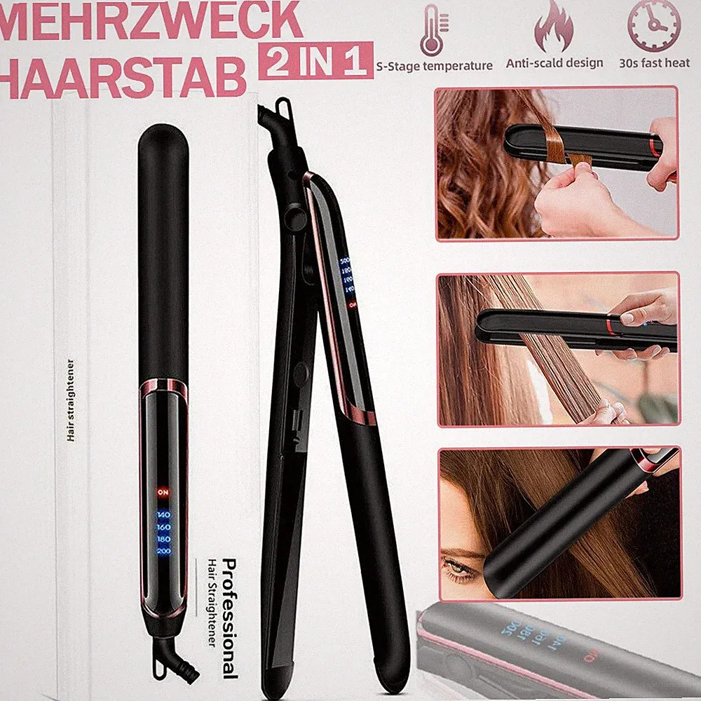 30 cm Haarglätter Keramik Glätteisen 2 in 1 Reise Tragbar Glätten Locken DE