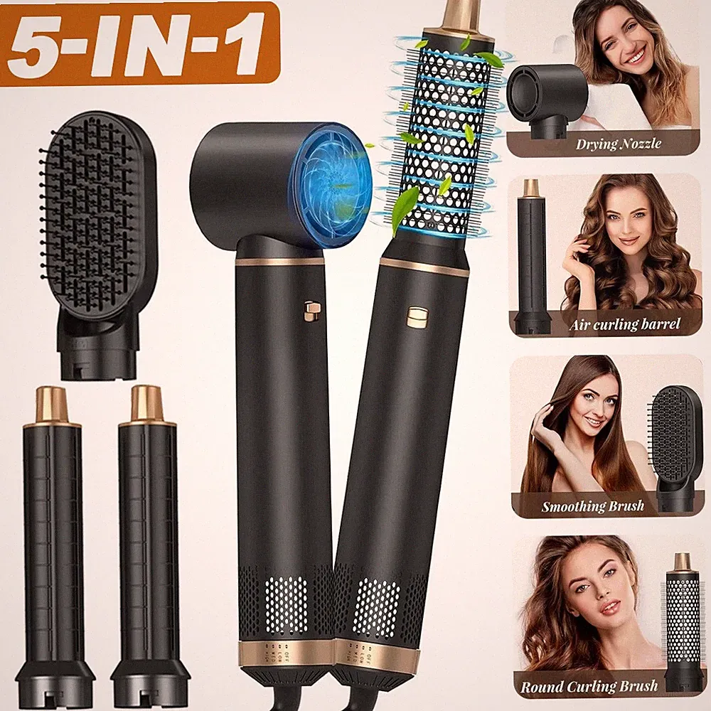 5 in 1 Airstyler 1000W Warmluftbürste Set Haarstyler Rundbürstenföhn, Lockenstab