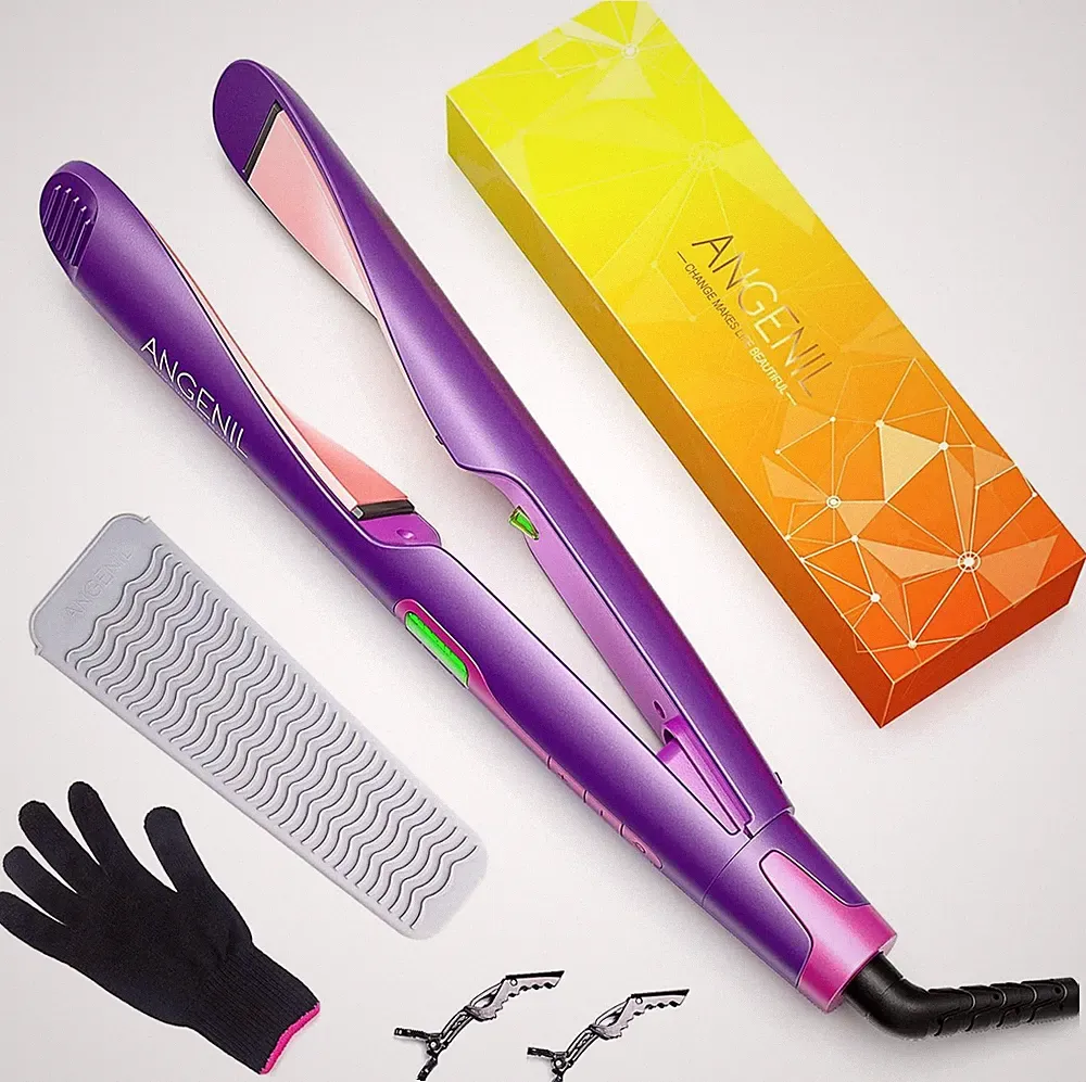 ANGENIL 2in1 Haarglätter Lockenstab Dual Voltage Glätteisen schnelle Hitze LCD