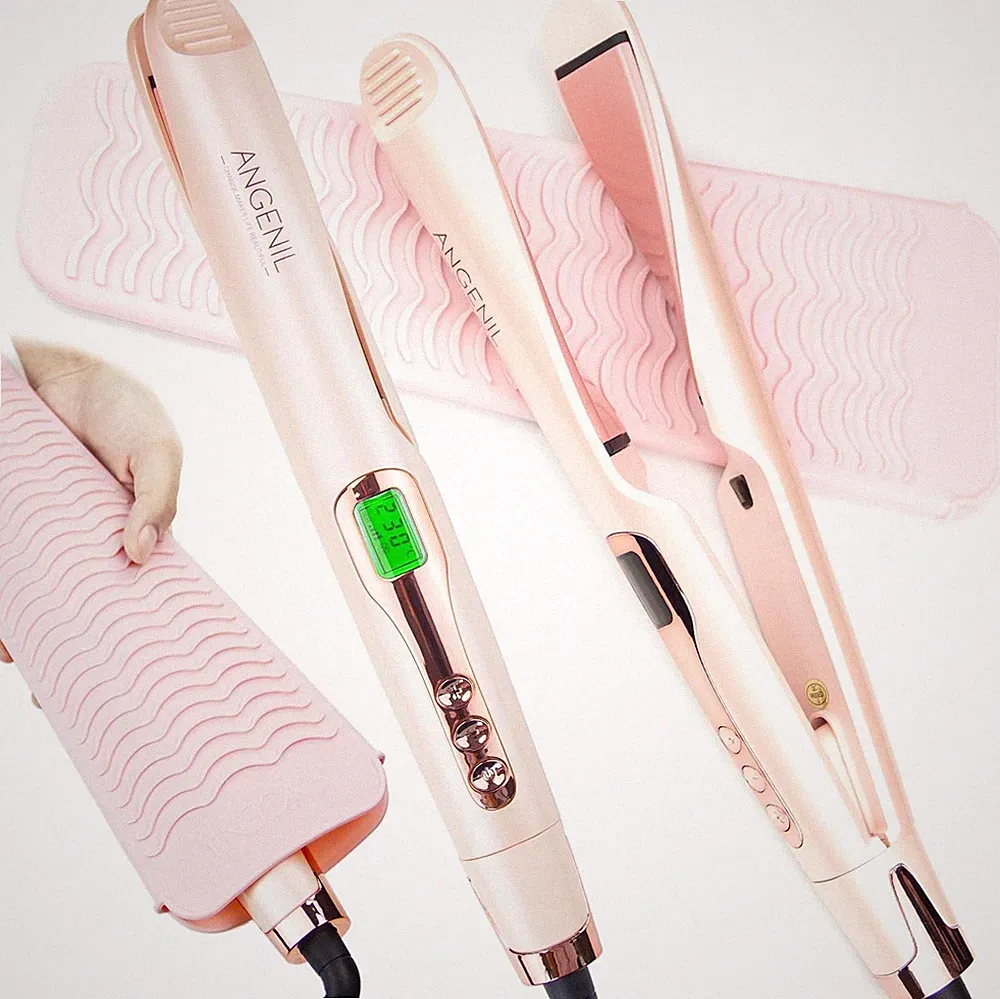 ANGENIL Ceramic Twist Haarglätter Lockenstab 2in1 Dual Voltage Pink