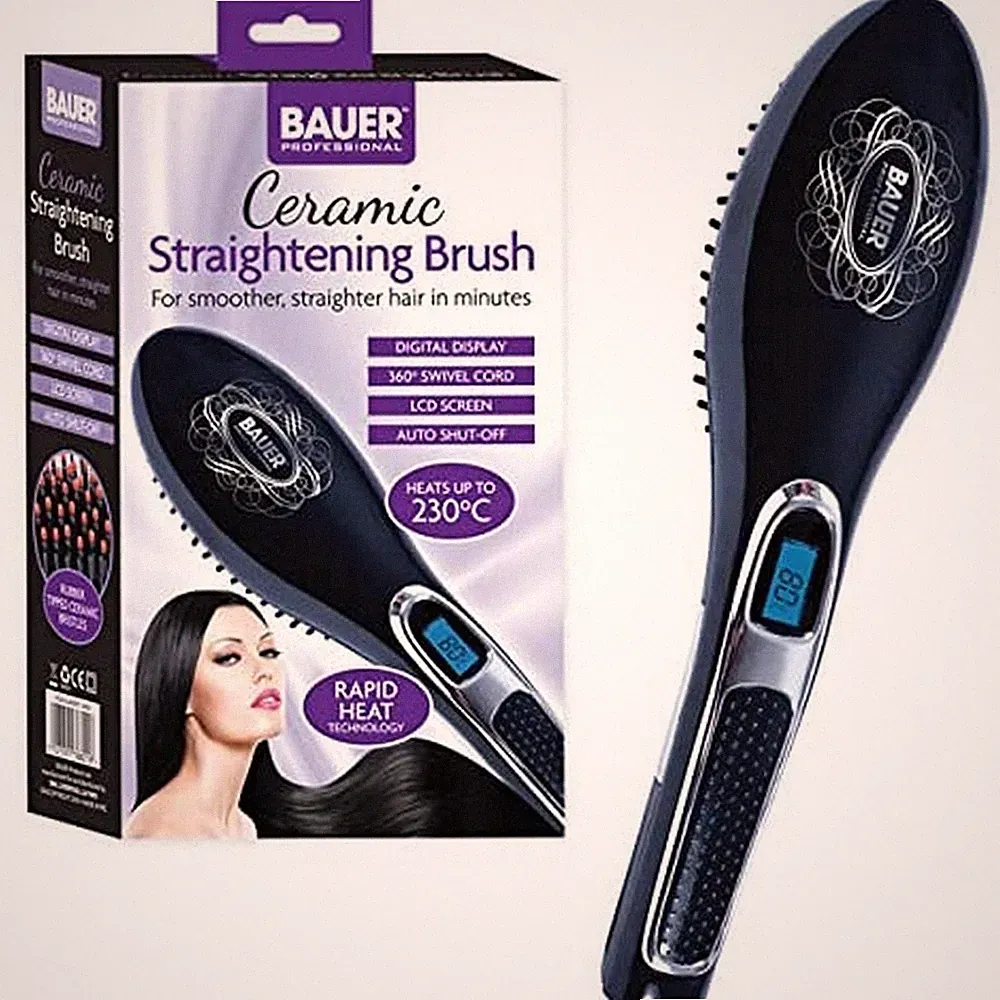 Bauer Schwarz Keramik Haarglättbürste Schnellwärme Glätteisen Kamm Styler