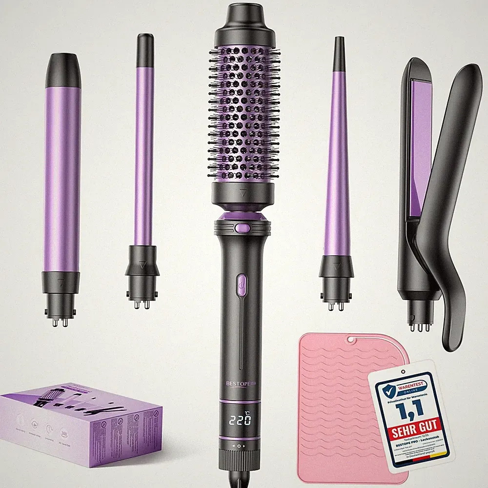 BESTOPE PRO Lockenstab 5 in 1 Lockenstäbe Set mit Glätteisen Thermobürste