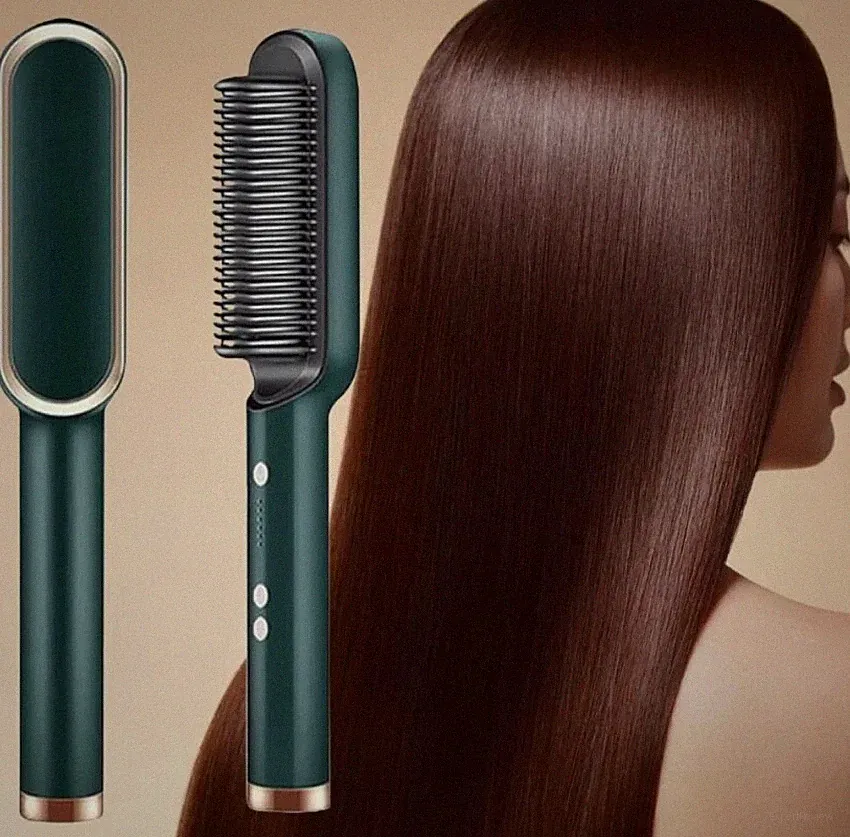 Budget-Friendly Ionic Haarglätter Bürste | Tymo-inspiriertes 2-in-1 Werkzeug grün