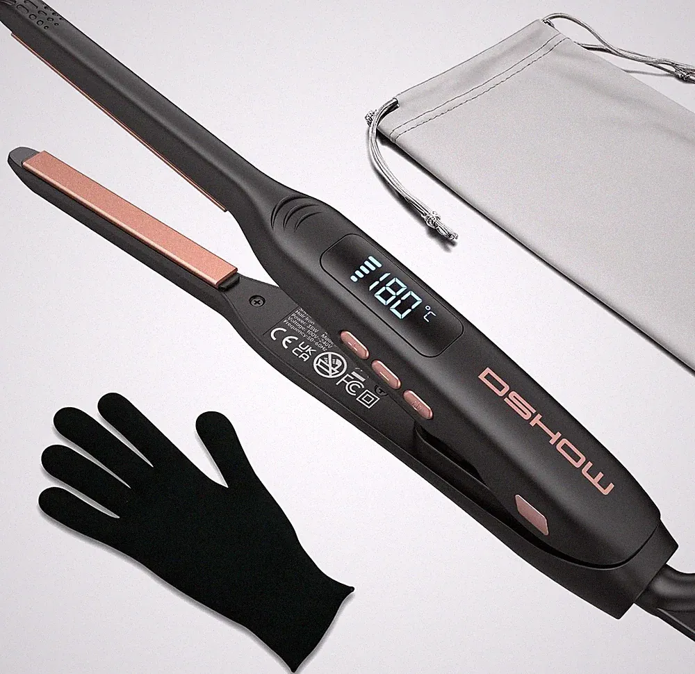 DSHOW Mini Glätteisen für kurze Haare, Tragbarer 2 in 1 Haarglätter für Glätten
