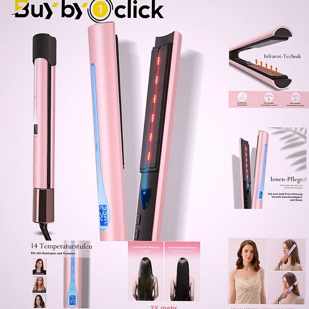 Effektiver Infrarot Haarglätter - 2-in-1, 14 Temp. von 100-230°C, Anti-Frizz