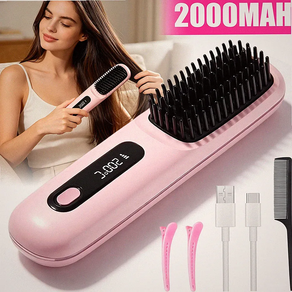 Glättbürste Kabellos Haarglätter Bürste Mini Glätteisen Tragbare Glättungsbürste
