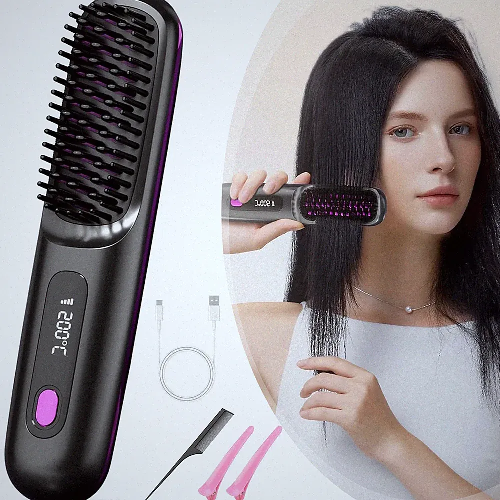 Glättbürste Kabellos Haarglätterbürste für Reise Glätteisen Haarglättungsbürste