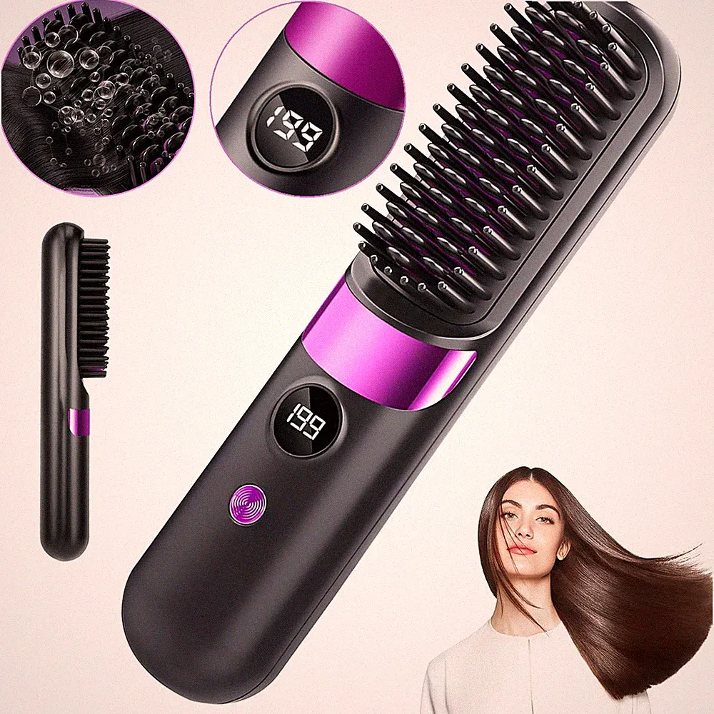 Glättbürste Kabellos Stylingbürste Haarglätter Bürste Kabellos mit 4 Wärmestufen