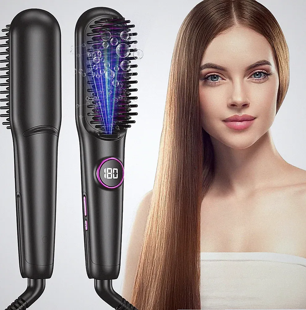 Glättbürste Keramik, Professioneller Glätteisen & Haarbürste, Haarglätter Bü