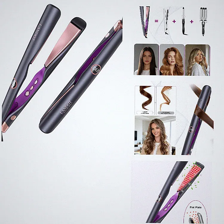 Glätteisen 2-in-1 für Locken und Glätten, Keramikplatten, 120-230℃, Schwarz, 12