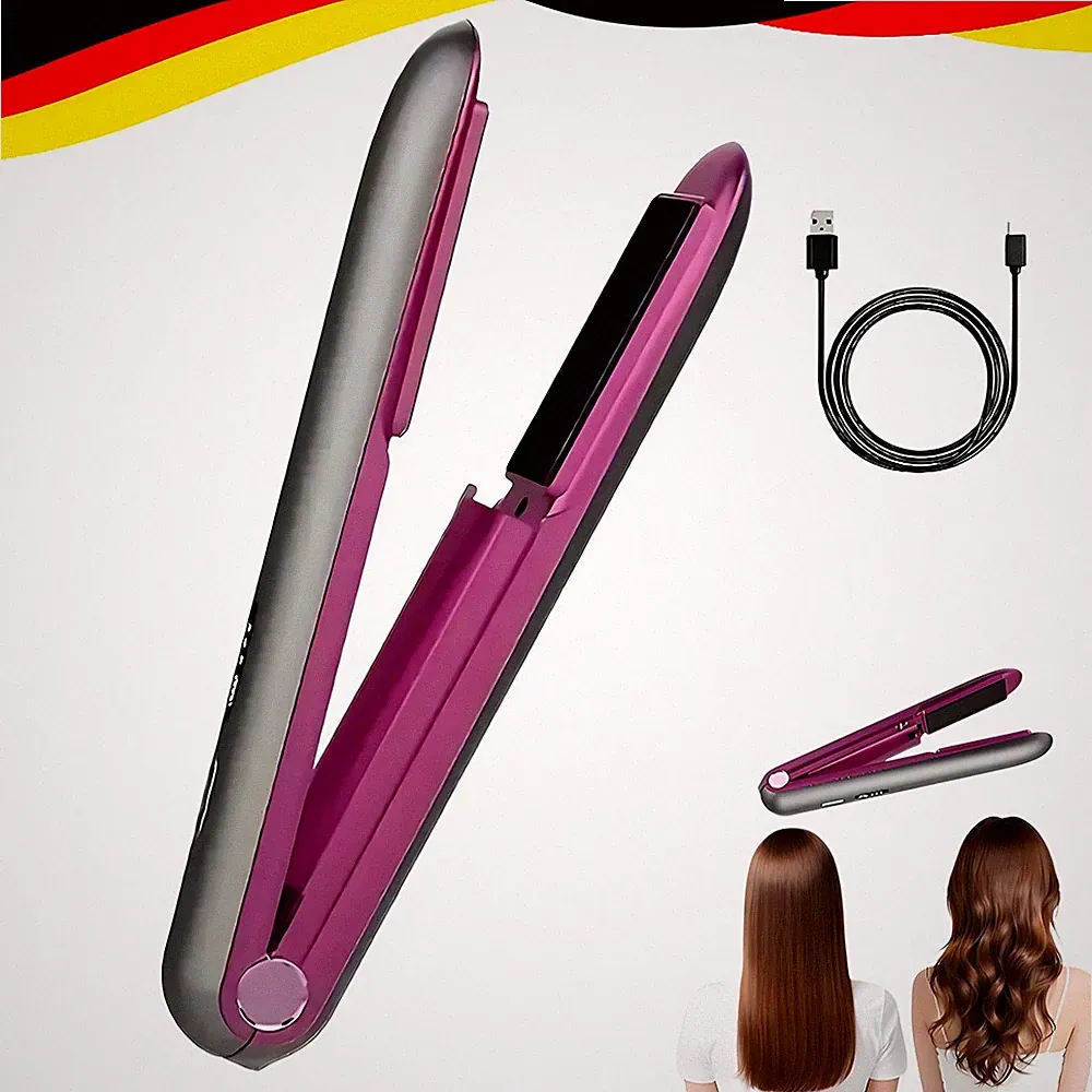 Glätteisen Kabellos 2 in 1 Mini Haarglätter Lockenstab Keramik Haarglätter DHL