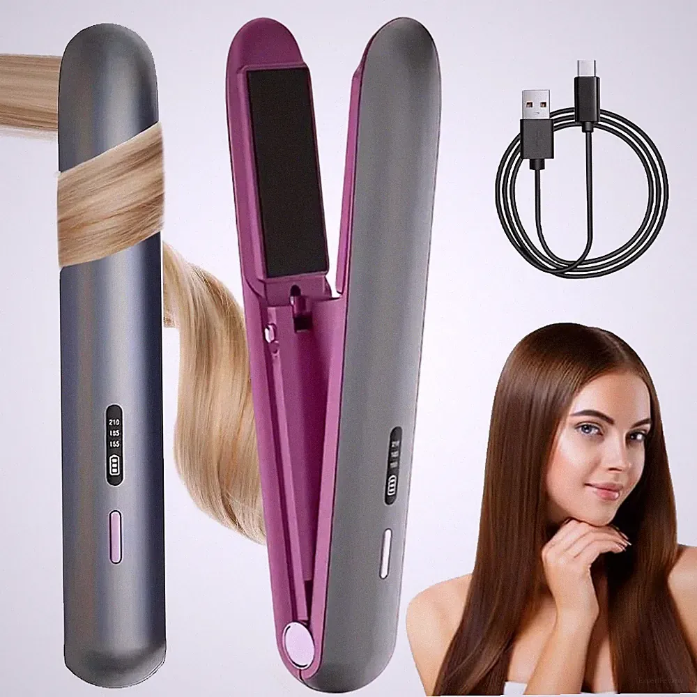 Glätteisen Kabellos 2 in 1 Mini Haarglätter Tragbarer Lockenstab Reiseglätteisen