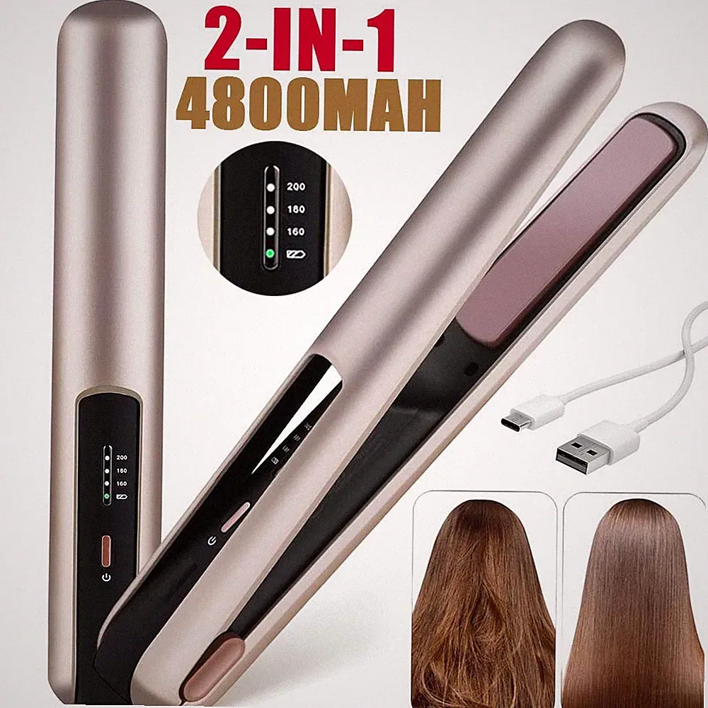 Glätteisen Kabellos 2 in 1 Mini Haarglätter Tragbarer Lockenstab Reiseglätteisen
