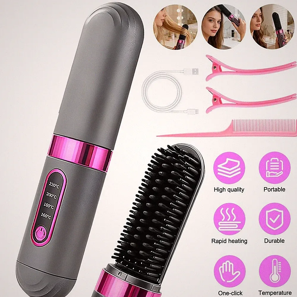Glätteisen Kabellos Glättungsbürste Glättbürste Kabellos 50W 4000mAh für Frauen