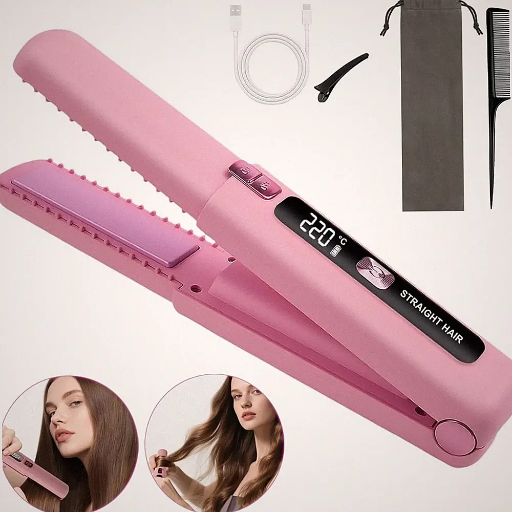 Glätteisen Kabellos Haarglätter 2in1 Tragbares Lockenwickler Locken und Glätten
