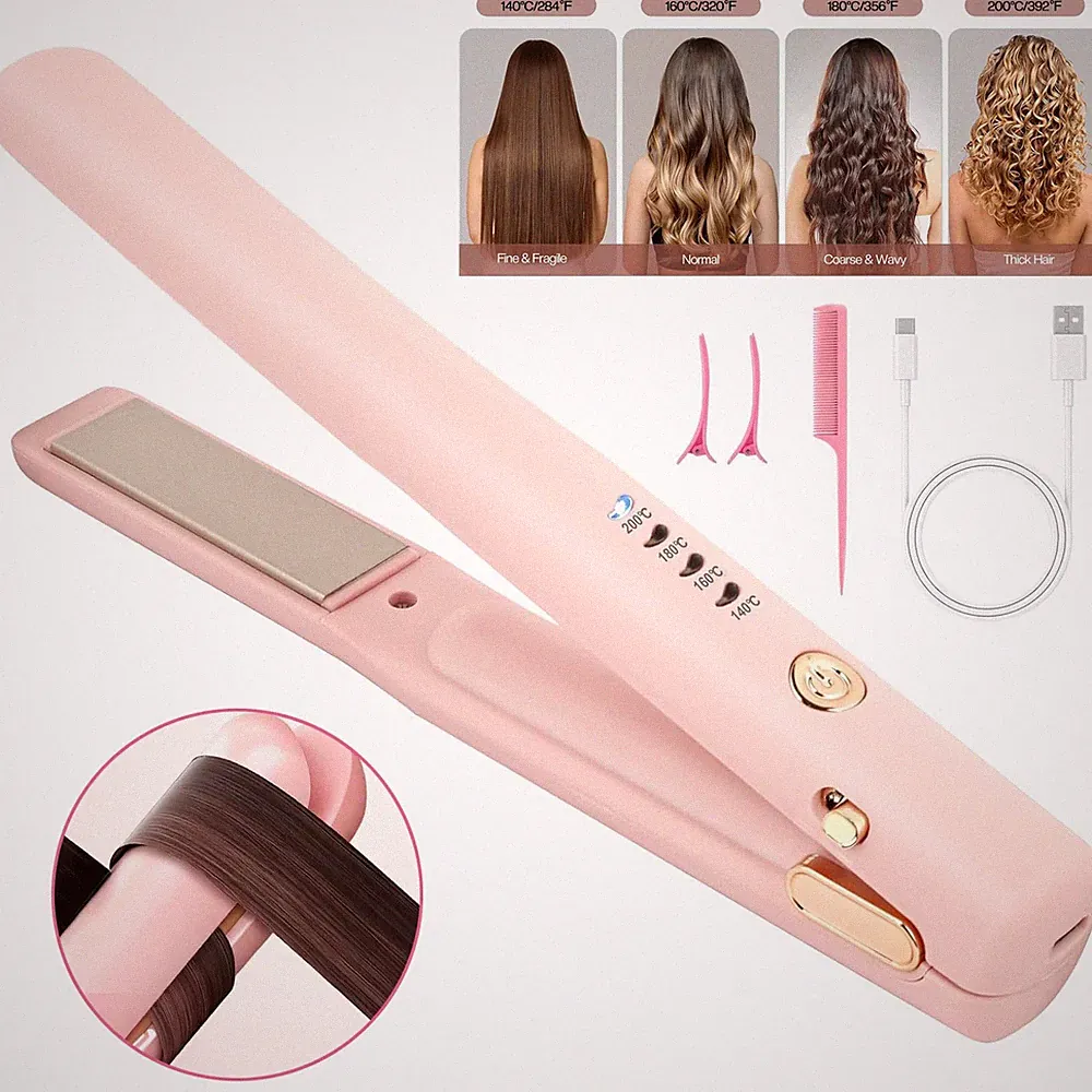 Glätteisen Kabellos Haarglätter und Lockenstab 2 in 1 Akku Mini Reiseglätteisen