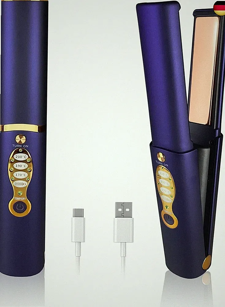 Glätteisen Kabellos mit 5000mAh Akku Titan Haarglätter und Lockenstab 2 in 1 Min