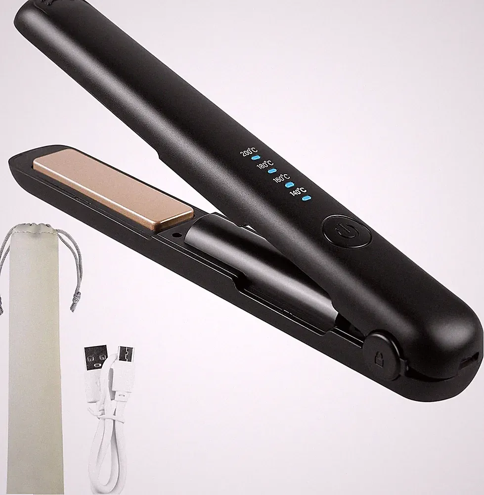 Glätteisen Kabellos, Tragbarer Mini Haarglätter und Lockenstab 2-in-1, A