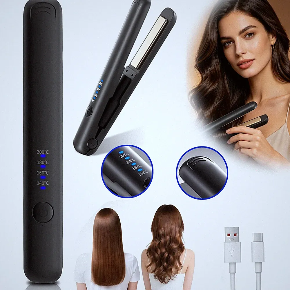 Glätteisen Locken und Glätten Glätteisen Kabellos Reisehaarglätter Lockenstab