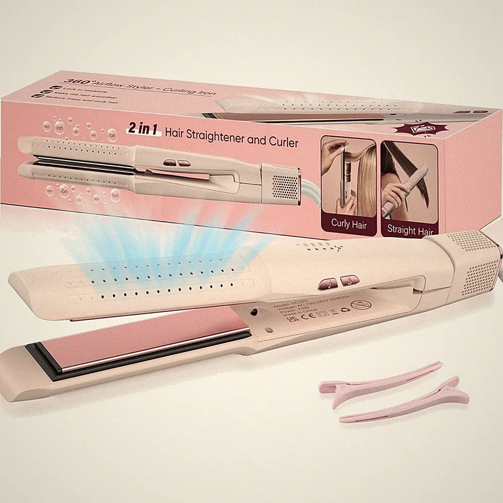 Glätteisen Lockenstab 2-in-1 Keramik Negativ-Ionen Begradigen Styling