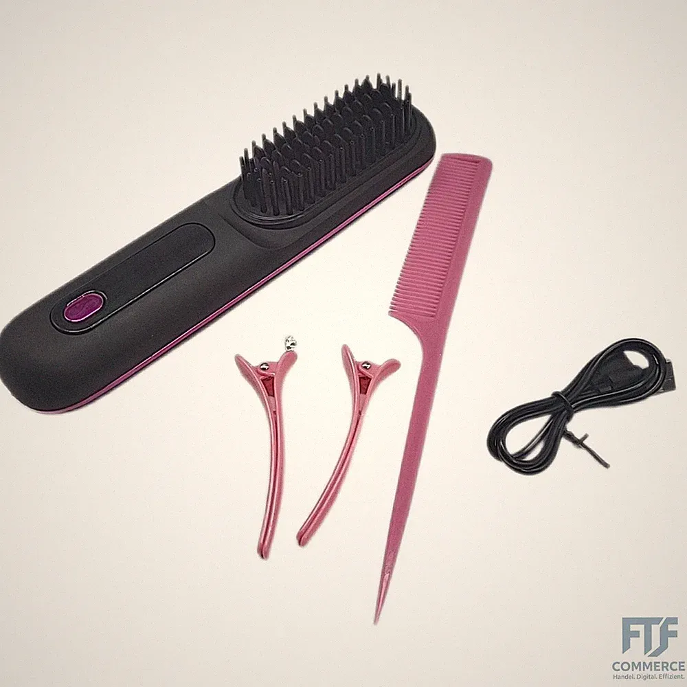 Go Brush Pro, Tragbare Glätteisen Bürste, Kabelloser Haarglätter Kamm mit Ionen