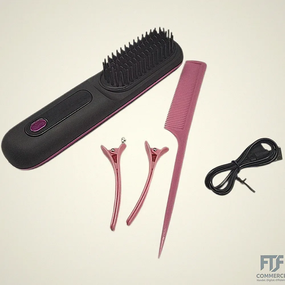 Go Brush Pro, Tragbare Glätteisen Bürste, Kabelloser Haarglätter Kamm mit Ionen