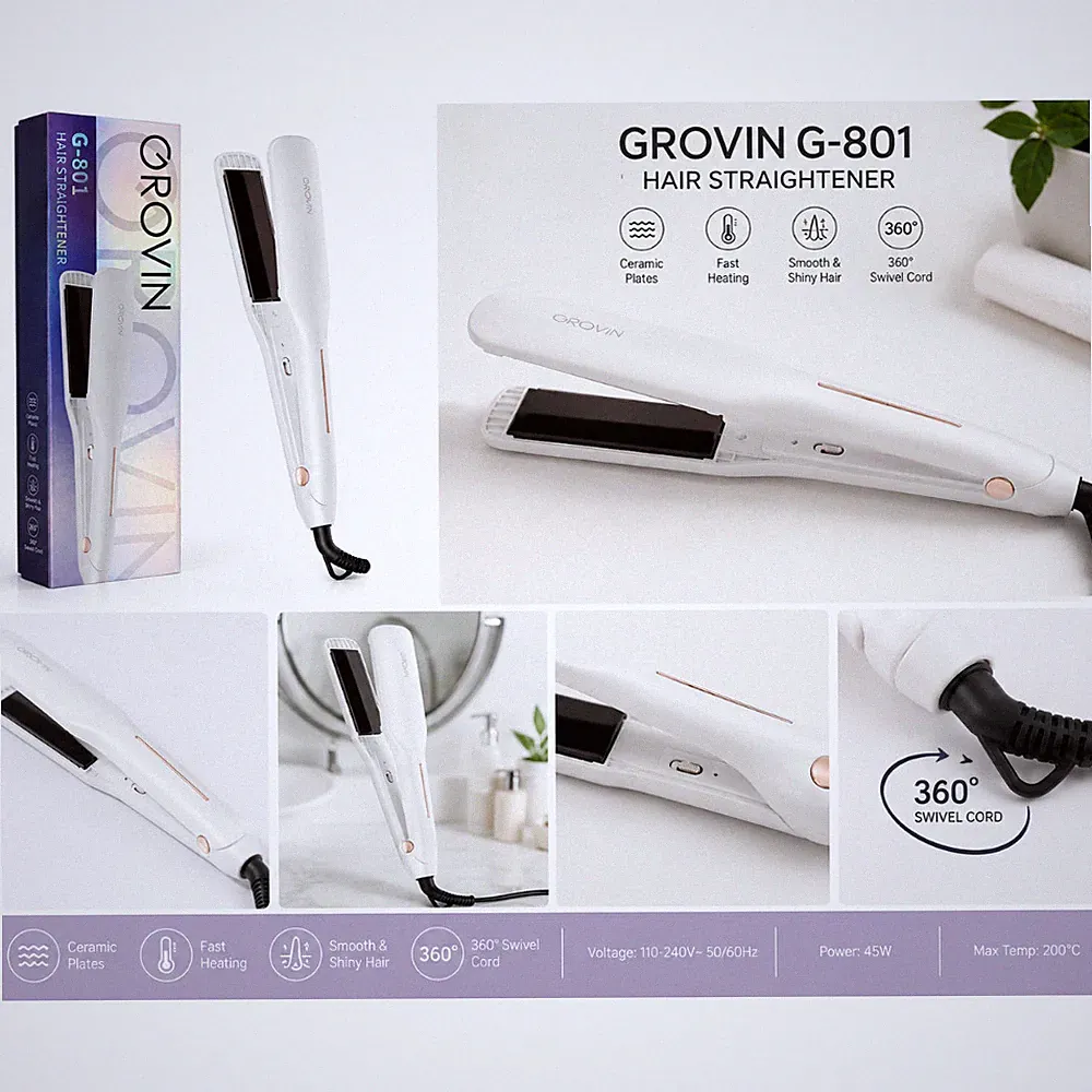 Grovin G-801 Haarglätter Glätteisen Keramik Profi Haarstyler Neu Weiss