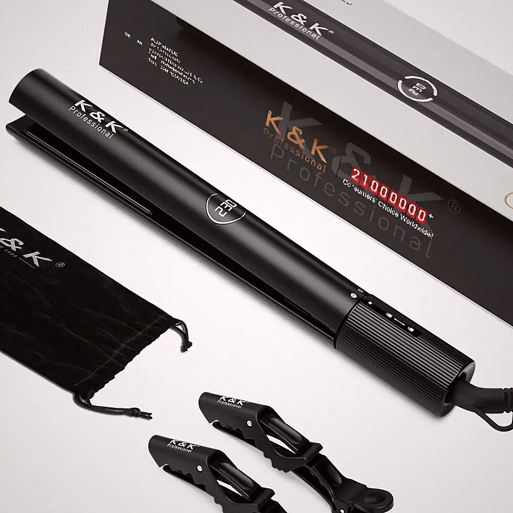 K&K Straight & Curl 2 in 1 Glätteisen, Professioneller Keramik Turmalin