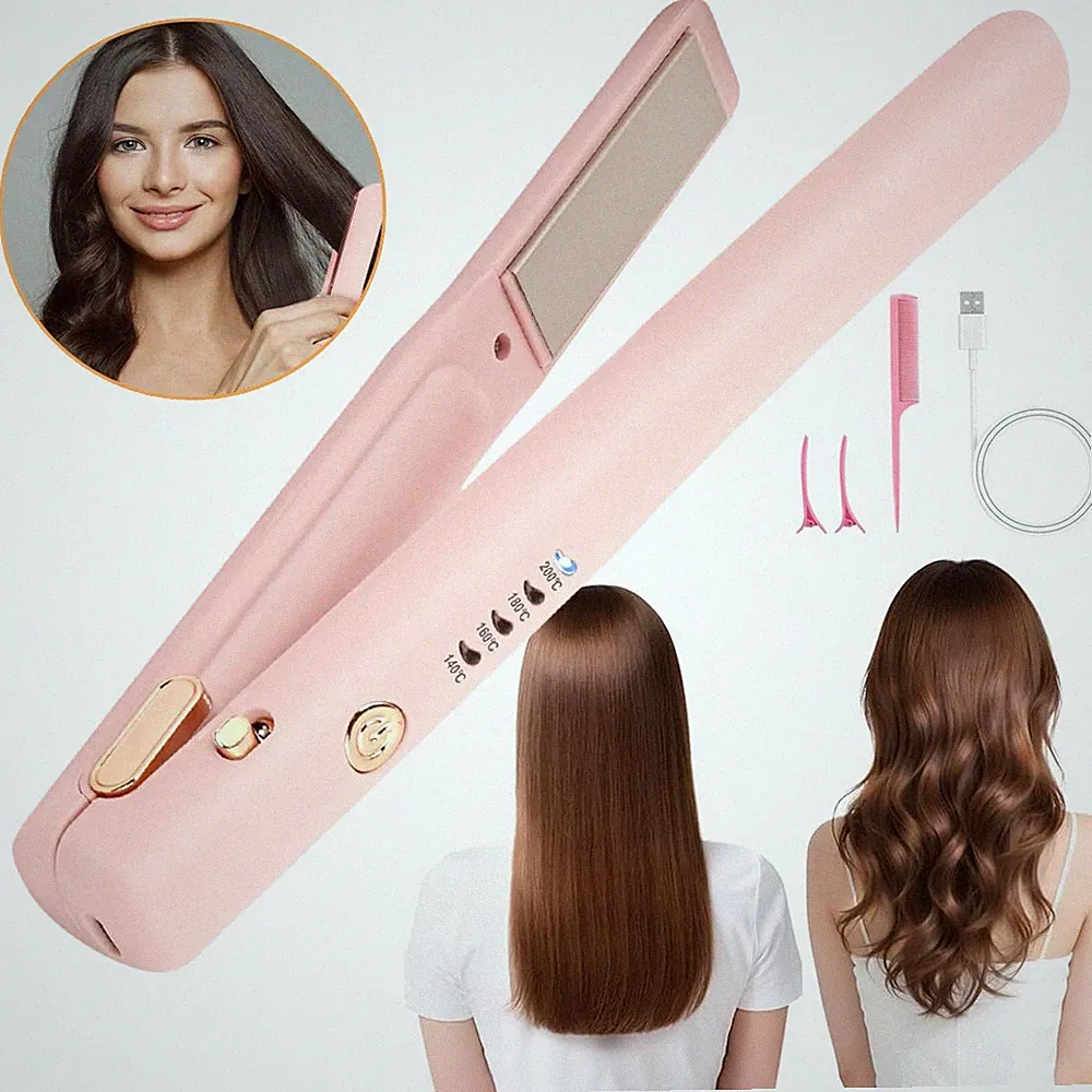 Kabellos Glätteisen 2 in 1 Mini Haarglätter Lockenstab Haarglätter Reiseglätter