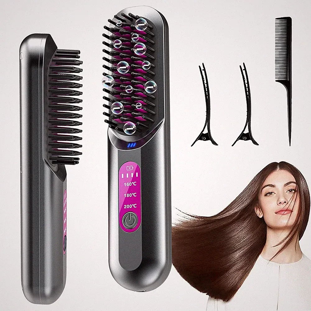 Kabellose Glättbürste Ionen Haarglätter Bürste Glätteisen Aufheizen Haarziehen