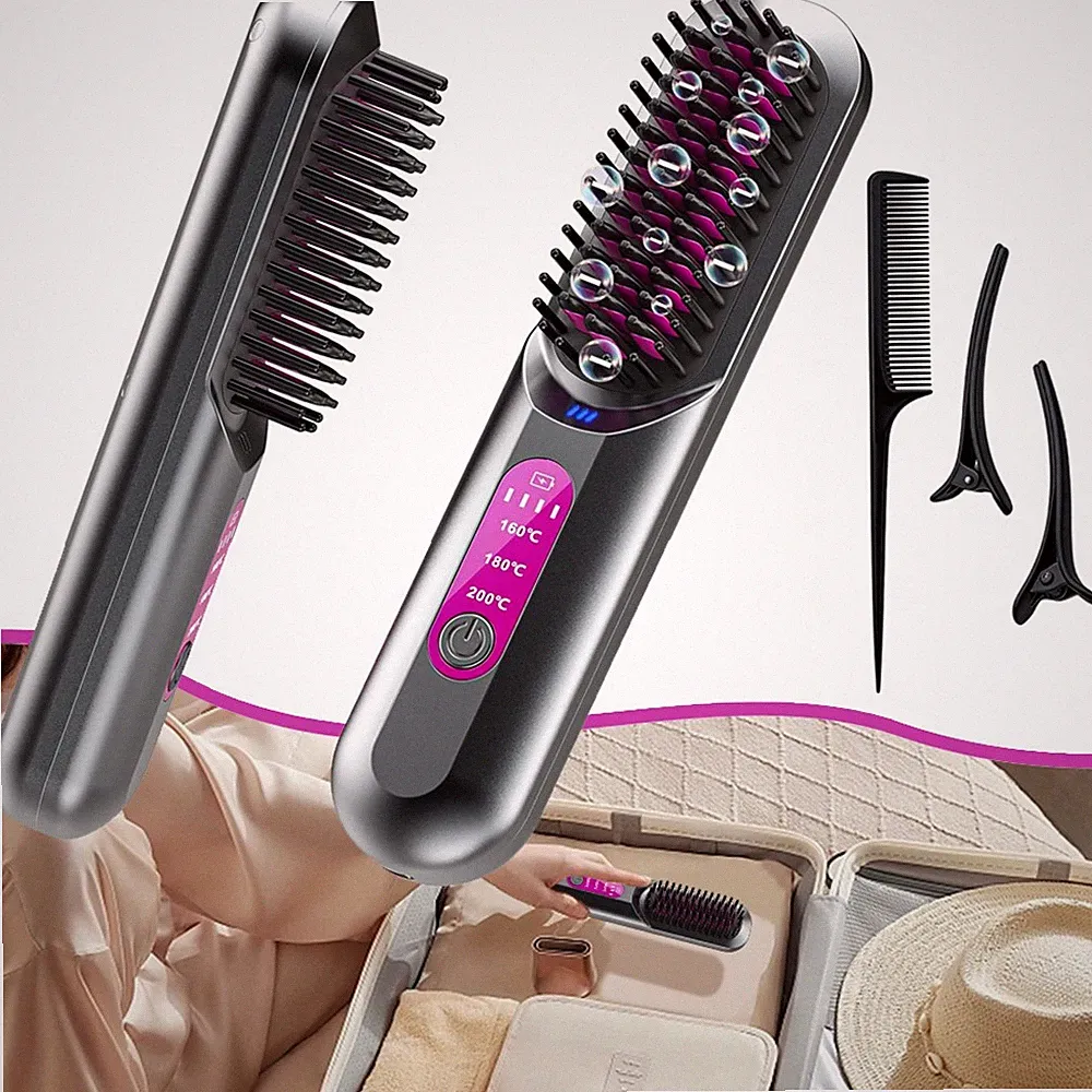 Kabellose Glättbürste Mini Glätteisen Haarglättungsbürste Haarglätter Bürste